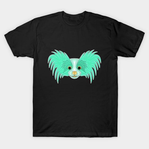 cute cyan papillon dog face T-Shirt by dwalikur